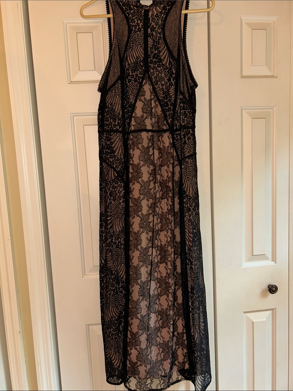Anthropologie Black Lace Maxi Dress with Nude Lining